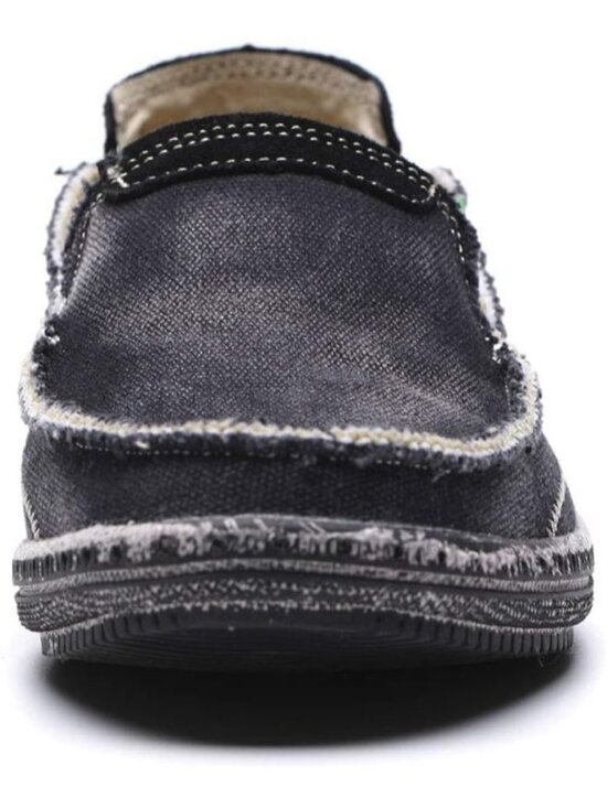 VILOCY Men\'s Black Rubber Canvas Slip On Loafers Drop Vintage Flat Casual Shoes main image 4